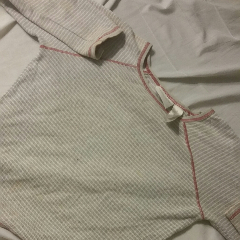 Grey Gray and White Striped Top With Red